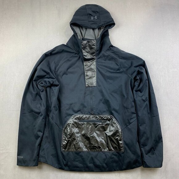 Under Armour Mens Large Anorak Jacket Large Fitted Black Hooded Storm Pullover - Picture 1 of 13
